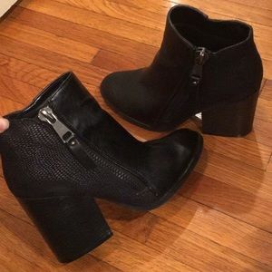 Black faux leather booties